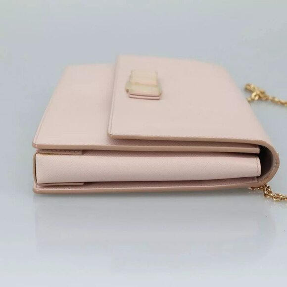Salvatore Ferragamo Chain Shoulder Bag Leather Pink Gold Auth - Picture 9 of 14